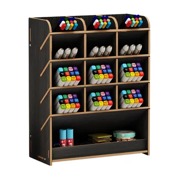 

Office Wooden Rack Stationery Storage DIY Student Space Saving Study With Drawer Pen Holder Desk Organizer Large Capacity Home