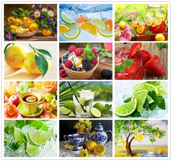 

Yikexin 5d Diamond Painting Fruit, lemon, strawberry Diy Diamond Embroidery Mosaic Full Round Drill Painting Home Decor