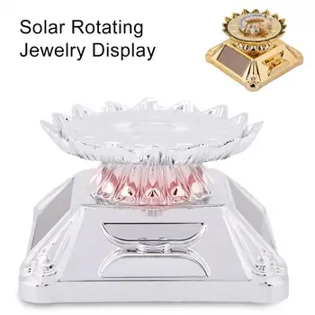 

Solar Showcase LED Light Lotus Shape Jewelry Ring Box 360 Rotating Turntable Watch Phone Jewelry Earring Organizer Stand Display