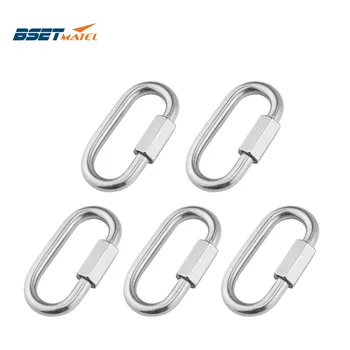 

5PCS 5mm 6mm 8mm 304 Stainless Steel Carabiner Oval Screwlock Quick Link Lock Ring Hook Chain Rope Connector Buckle Locked Hook