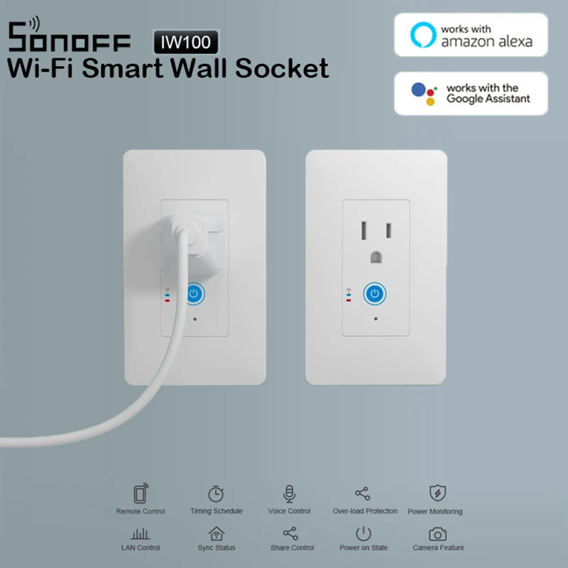 

SONOFF IW100 US Wifi Wall Socket Plug 15A 1800W Smart Power Monitoring Wall Switch APP Voice LAN Remote Control Works With Alexa