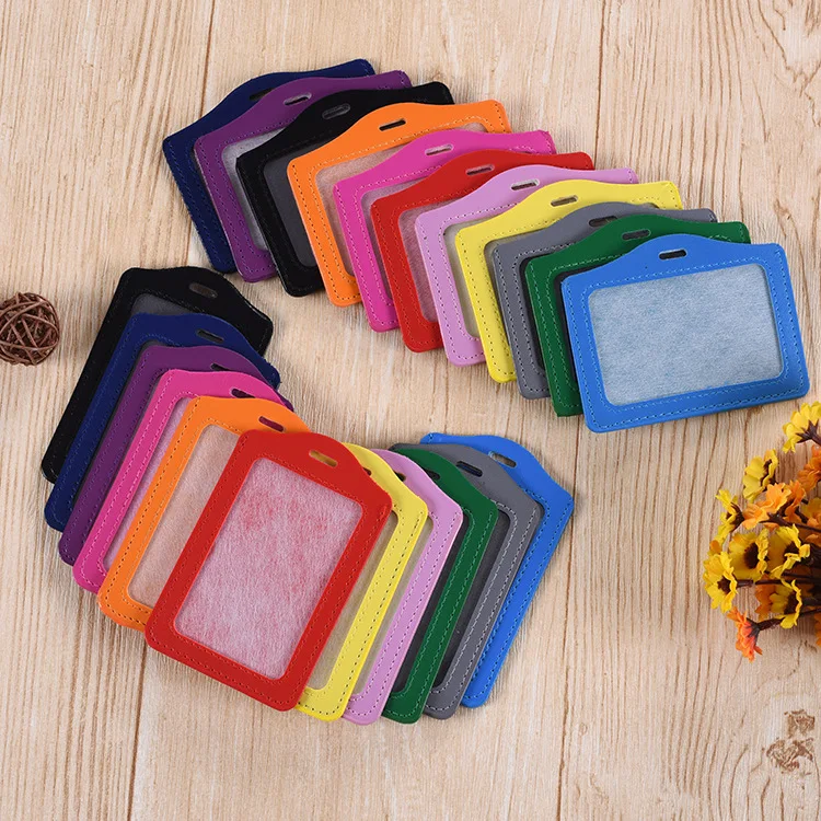 Horizon/vertical titular de la tarjeta de los estudiantes de tarjeta de identificación titular de la Pu estuche para tarjeta de autobús para insignias Clips