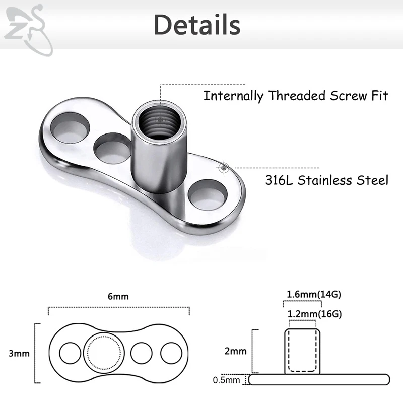 4PCS Dermal Anchor In Acciaio Chirurgico - Top Con Cristallo, Base Rosa - Foto 10