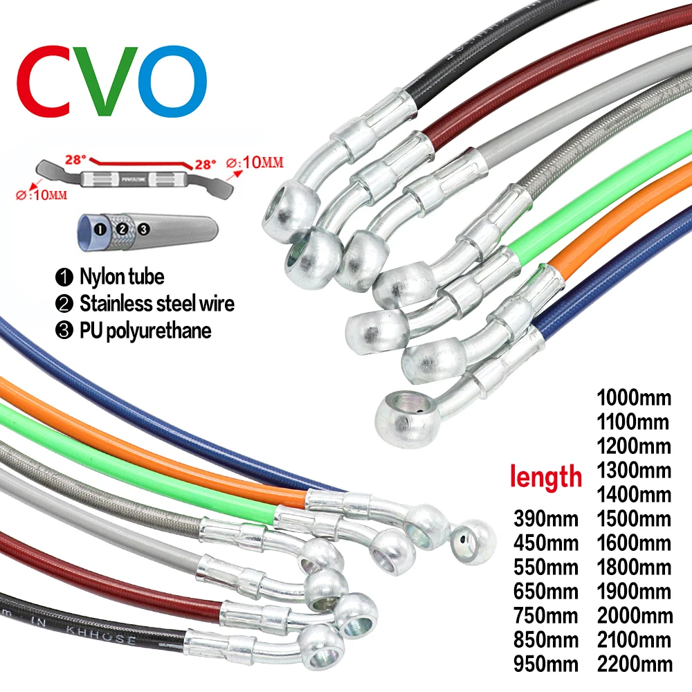 Tubo de Color para motocicleta de 390-2200mm, Cable de manguera de freno trenzado para motocicleta, tubo de Banjo hidráulico para carreras universales
