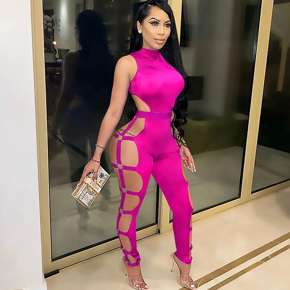 

Sexy Hollow Out Bodycon Jumpsuit Women Romper Party Club Night One Piece Outfits Elegant Backless Bandage Overalls for Women