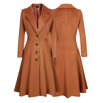 

2019 New Autumn and Winter Coat Women Slim Fashion Long Trench Ladies Turn-down Collar Solid Outwear
