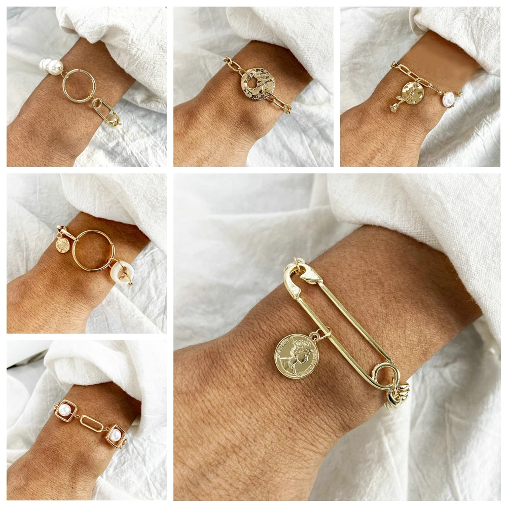 MLING винтажный браслет из золотого сплава с бусинами Модный Круглый жемчужный