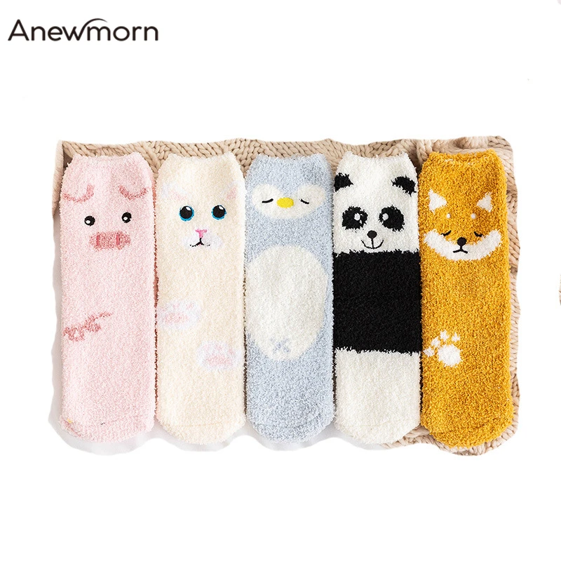 Anewmorn/женские креативные носки с изображением панды, лисы, Льва, животных, коралловые бархатные плотные теплые повседневные носки, модные уличные носки для девочек