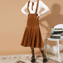 Весенняя винтажная английская юбка в консервативном стиле, верблюжья, коричневая, оранжевая, серая, эластичная талия, юбка на подтяжках, Драпированный жилет с оборками, юбки с бретелями