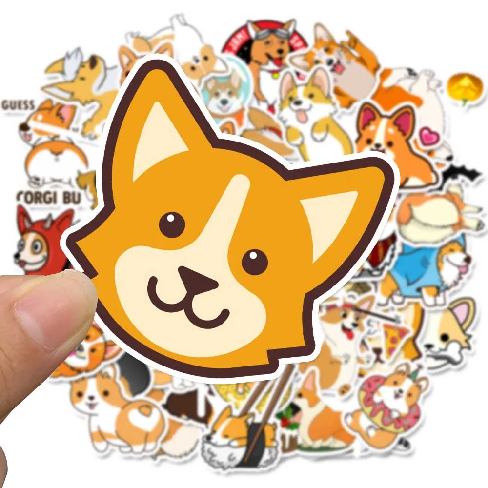 TD ZW 50pcs Pet Corgi Dog Stickers Cute Cartoon Stickers On Lptop Cup Water Bottle Luggage Phonecase DIY Stickers Animal Sticker