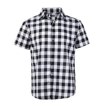 

lattice shirts for male Mens Plaid Printing Short Sleeve Shirts Lapel Design Casual Slim Cotton Breathable Comfortable Tops