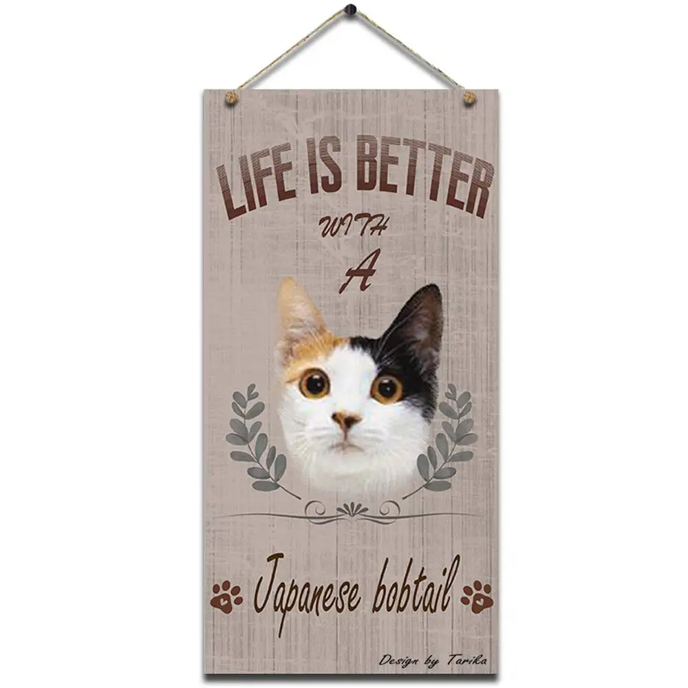 

Life is Better with A Japanese Bobtail Retro Wooden Public Decorative Hanging Sign for Home Door Fence Vintage Wall Plaques Deco