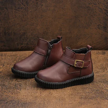 

MXHY 2019 New Kids English Wind-and-Suede Boots Korean Version Boys and Girls Leather Shoes Baby Retro Single Boots kids boots