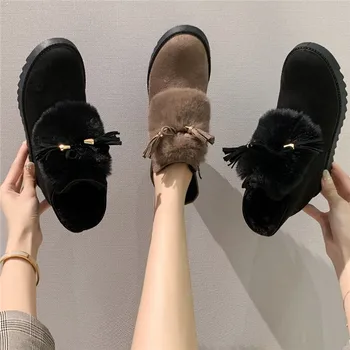 

COOTELILI Winter Ankle Boots Womens With Plush Round Toe Internal Height Increase 4cm Fashion Shoes For Women Zip Khaki 35-40