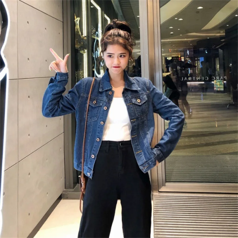 

South Korea Jeans Coat Women's Short 2019 Early Autumn New Style Korean-style Short Coat Versatile Loose-Fit BF Students Tops Fa
