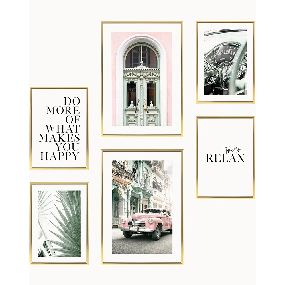 

Green Palm Leaf Nature Wall Decoration Nordic Retro Car Building Poster and Print Art Wall Picture Canvas Painting home decor