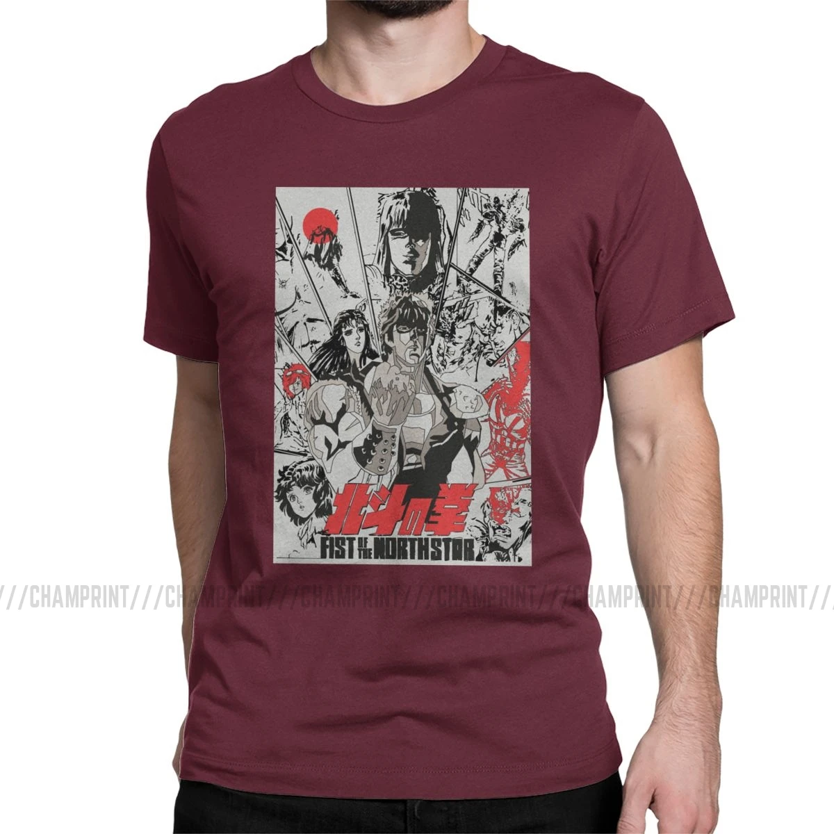Fist Of The North Star, мужские футболки, Kenshiro Hokuto No Ken, Забавные футболки с круглым вырезом, футболки, чистый хлопок, подарок на день рождения, одежда - Цвет: Бургундия