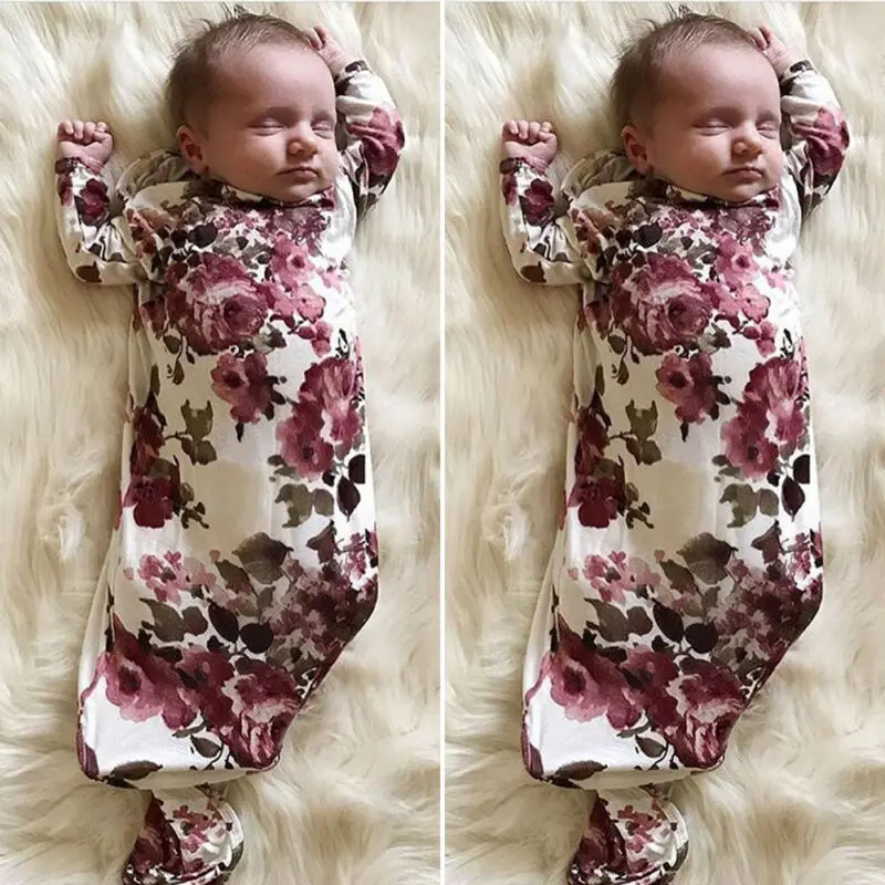 Emmababy комплект осенней одежды для новорожденных с длинными рукавами и цветочным орнаментом; пеленка с принтом одеяло для сна мешок пеленать муслиновая пеленка