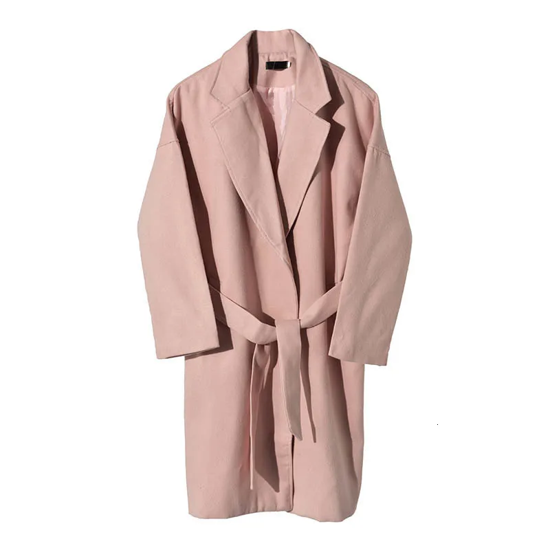 pink colour Женская осенне-зимняя модная трендовая новая модель офисная Дамская воротник с отворотом Однотонное шерстяное пальто с длинными рукавами AI551 - Цвет: pink colour