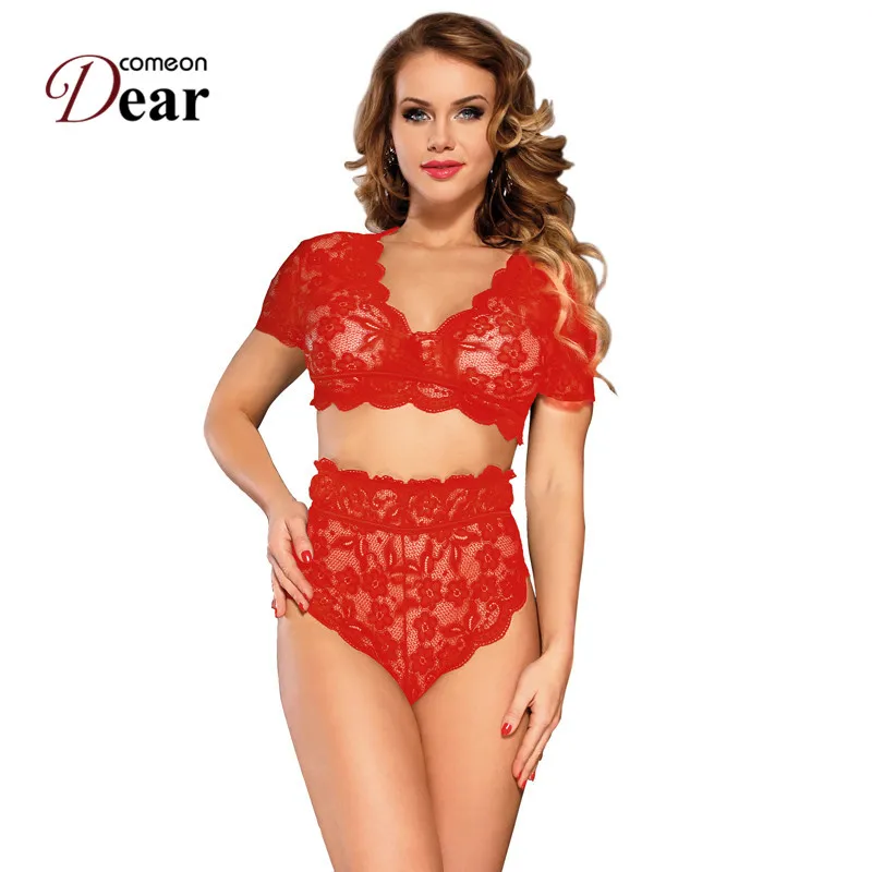 Comeondear, кружевной бюстгальтер, набор, прозрачный, 5XL, нижнее белье, женский сексуальный комплект размера плюс, полный бюстгальтер и трусы с высокой талией, нижнее белье, RB80760