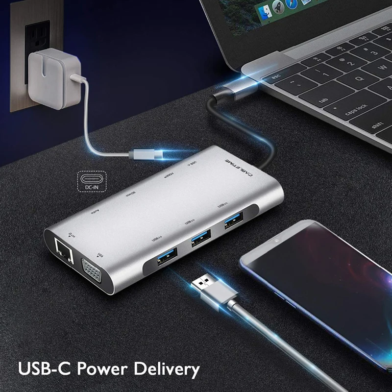 CABLETIME USB C концентратор HDMI RJ45 USB3.0 адаптер 10 в 1 Тип VGA SD кард ридер Мощность доставки