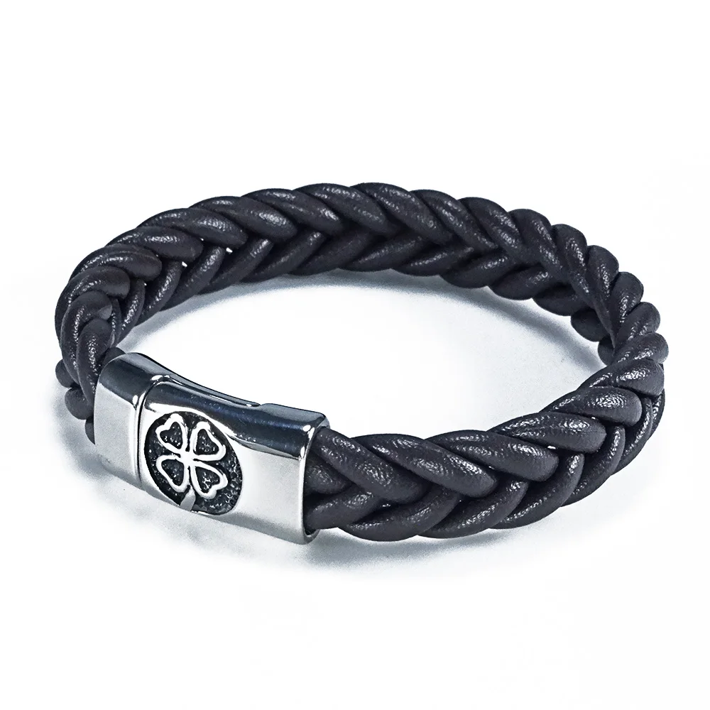 Винтажный персональный Мужской панк браслет ручной работы четырехлистный клевер магнитная пряжка браслет может быть настроен