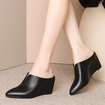 

AIWEIYi Woman High Heels Sandals Pointed toe Genuine Leather Gladiator Sandals Slip On Spring Summer Wedges Shoes Sandals