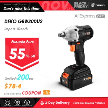 

DEKO NEW GBW20DU2 20V Brushless Electric Impact Wrench Power Tool Rechargeable For 4000mAh Lithium-Ion Battery