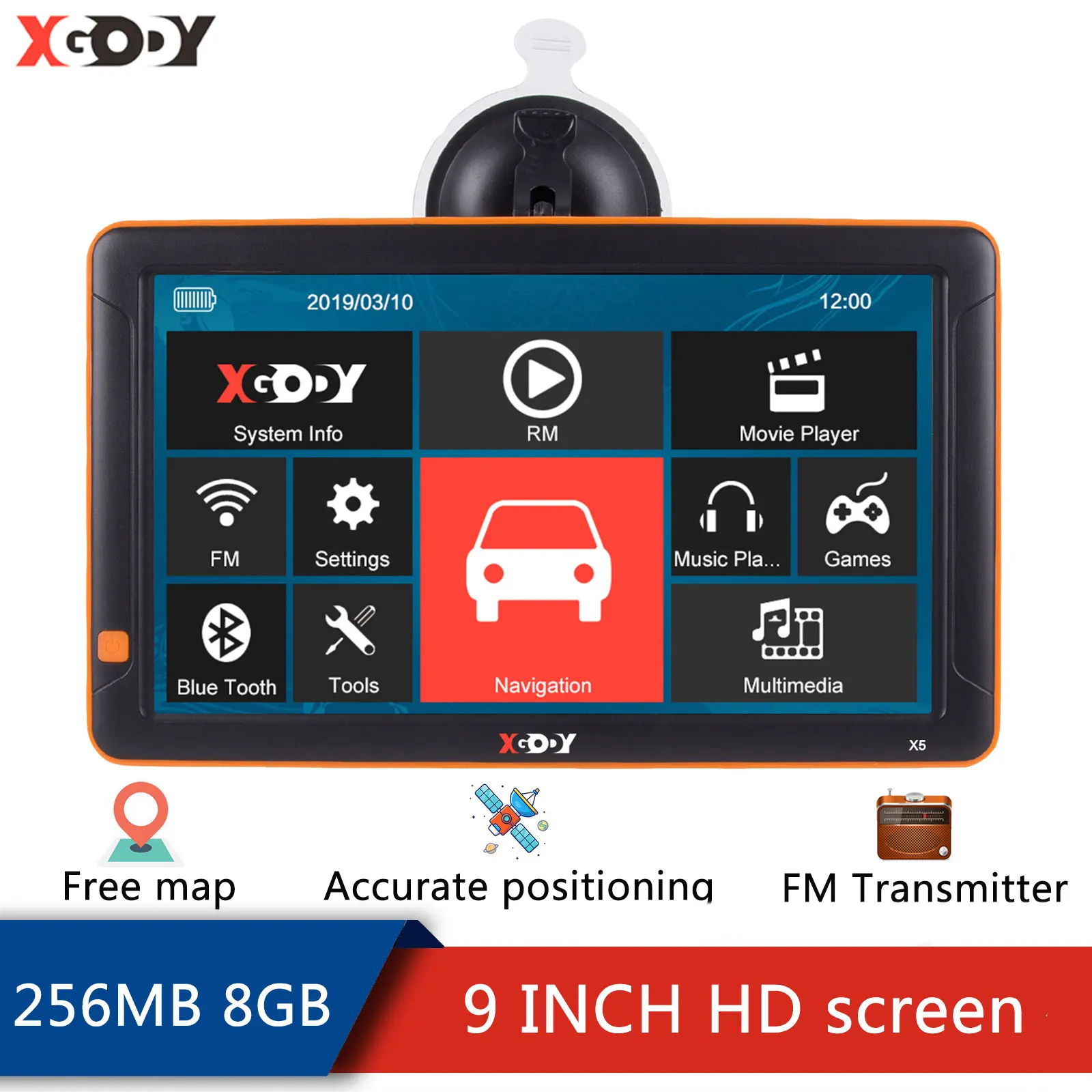 Автомобильный GPS-навигатор XGODY 9 дюймов 256 Мб 8 ГБ Bluetooth AVIN поддержка камеры заднего