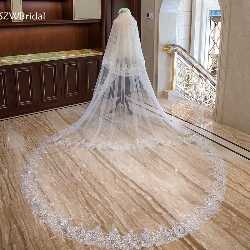 

New arrival White Ivory Two Layer Bridal veil 2024 Lace Edge Voile mariage Cheap wedding accessories Long wedding veils