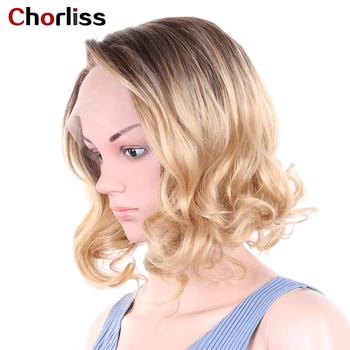 

Chorliss Ombre Blonde Short Lace Front Curly Synthetic Wigs Side Part Daily Life Wigs Heat Resistant Fiber Hair Wigs For Women