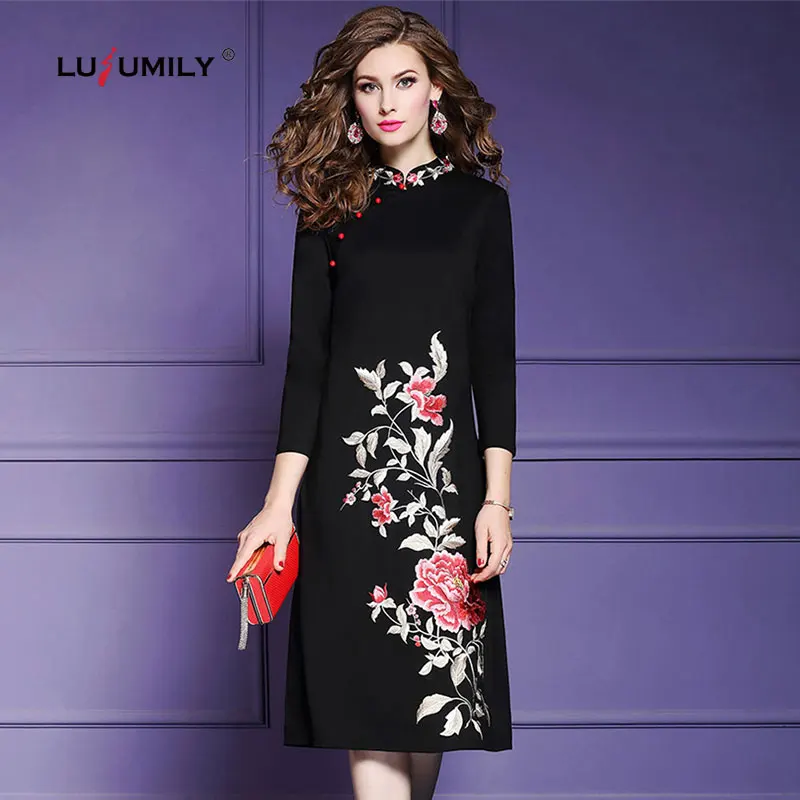 

Lusumily Women Plus Size 4XL Elegant Embroidery Dress Festa Female Office Dresses Vestidos Designer Vintage Party Robe Femme