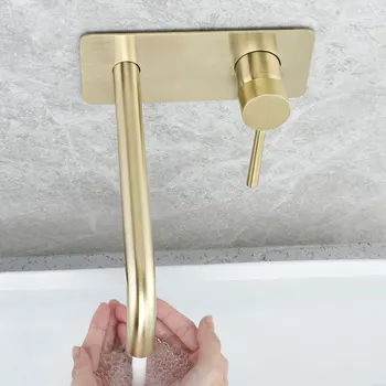 

Beiluode Brass Matte Black Bathroom Sink Faucet Tap Hot Cold Wash Basin Water Spout Wall Mounted Mixer Brushed Gold AM1016