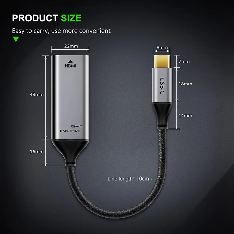 CABLETIME USB C to HDMI Adapter Cable 4K 60Hz Thunderbolt 3 Adapter Type-c to HDMI for huawei mate 20 macBook pro hdmi to C C033