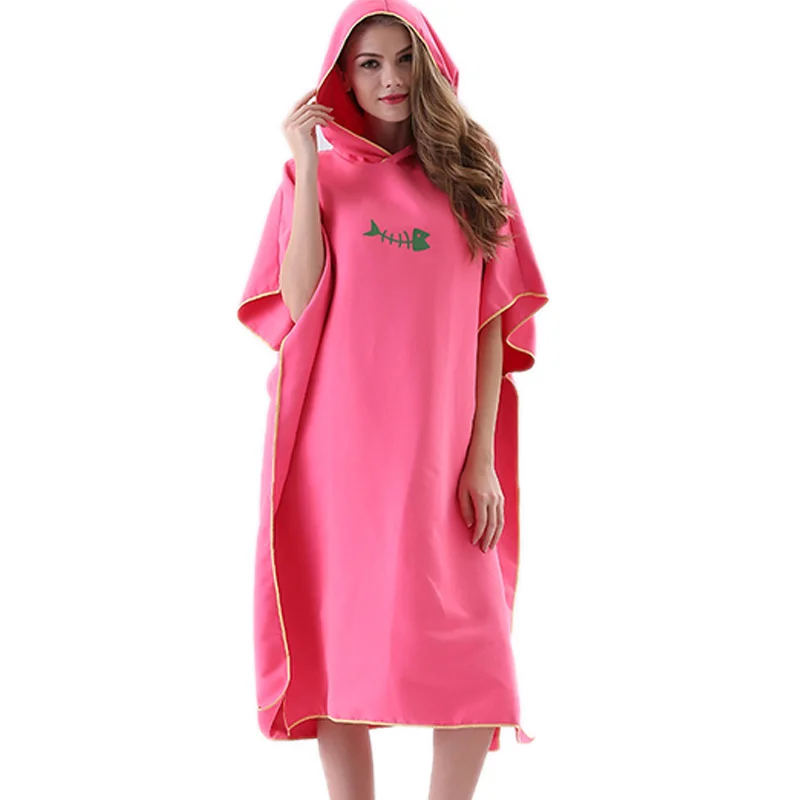Toalha de Banho ao ar Adulto com Capuz Toalha de Praia Roupão de Banho Nova Secagem Rápida Mudando Robe Livre Poncho Feminino Toalhas Maiô Manto Rosa Mod. 175492