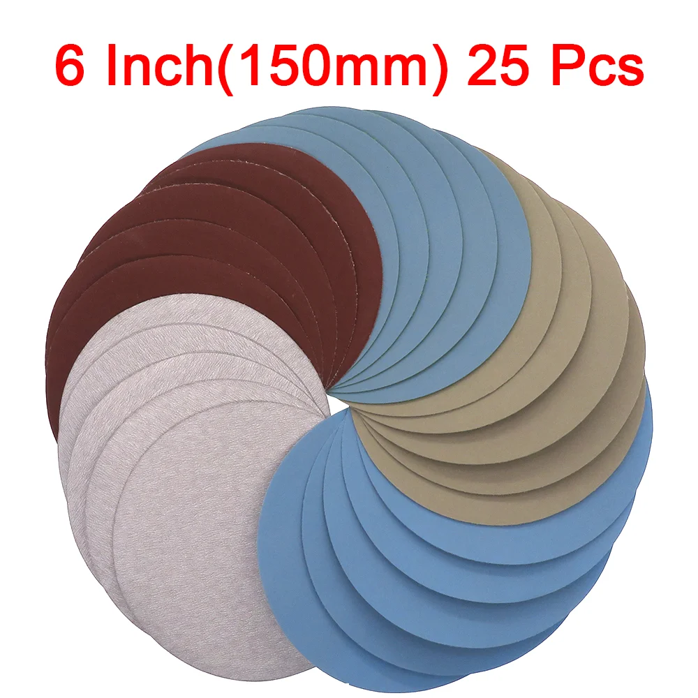 

25PCS 6 Inch 150MM 1000 /2000 /3000/4000 5000 Grits Flocking Sandpaper Wet Dry Hook and Loop Sanding Disc for Sanding Polishing