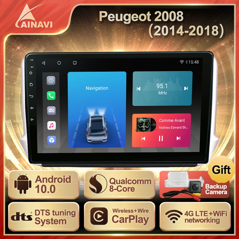 Автомобильный радиоприемник Android 10 0 QLED экран для Peugeot 2008 2014-2018 авто стерео