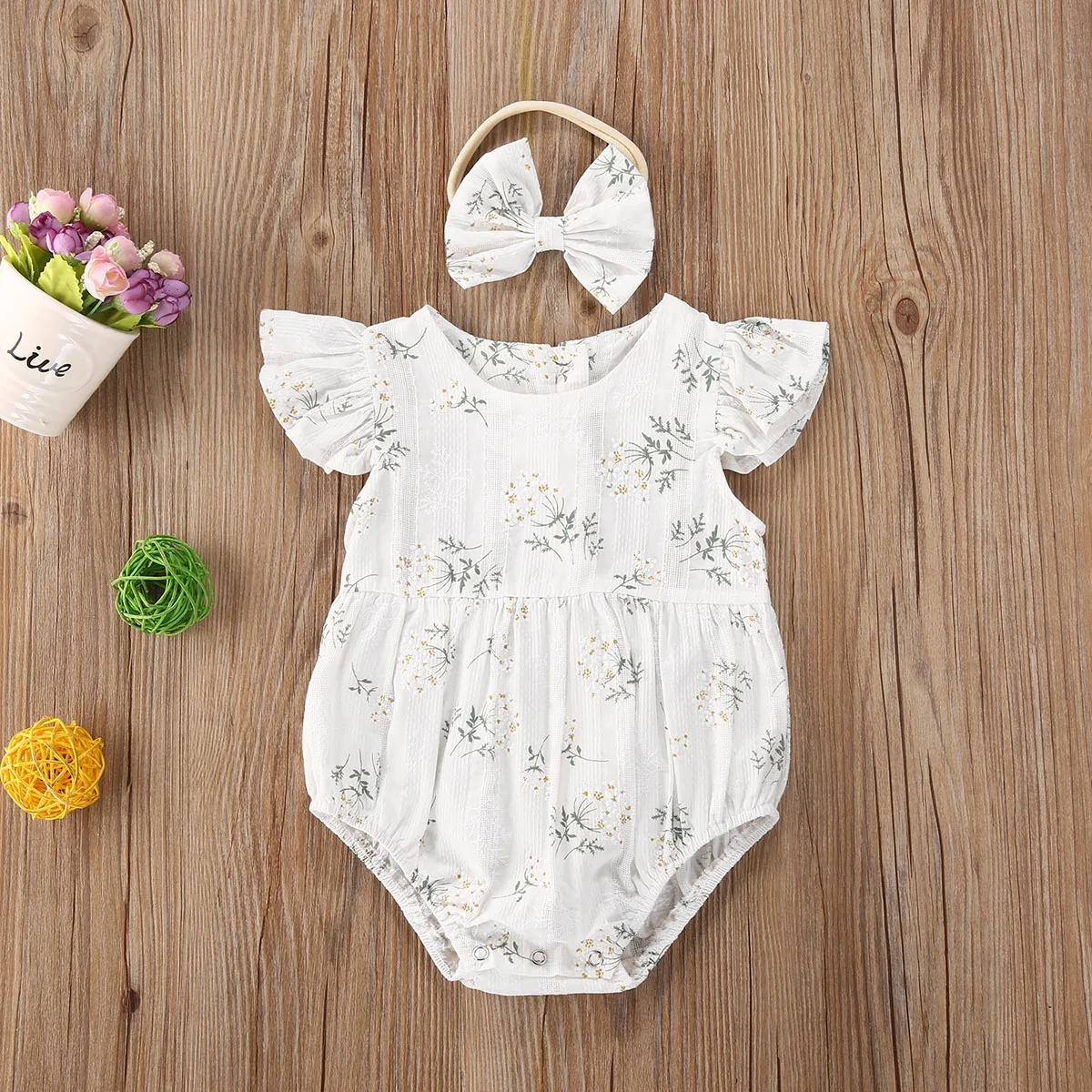 2PCS 어린이 소녀 옷 꽃 점프 슈트 여름 민소매 바디 슈트 Sunsuit 복장 머리띠