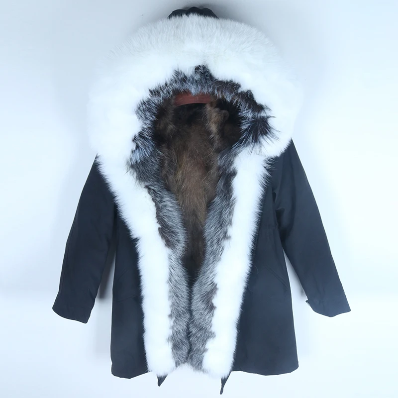 11 black coat Новинка, зимняя женская куртка, толстая, теплая, тонкая, уличная одежда, натуральный Лисий мех, воротник, капюшон, верхняя одежда, подкладка из енота, натуральный мех, парка - Цвет: 11 black coat