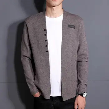 

Men Warm Sweater Cardigan Solid Color Long Sleeve Casual Knitwear