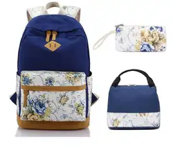 Детские школьные рюкзаки для девочек, винтажный цветочный холщовый Школьный рюкзак, детский школьный рюкзак, набор цветочных карандашей