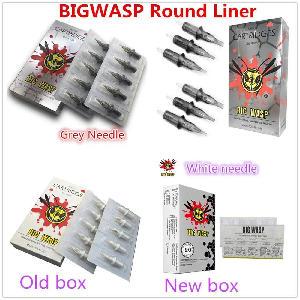 BIGWASP 20 unids/caja ronda de cartuchos de maquillaje permanente de la aguja del tatuaje 0,25mm/0,30mm/0,35mm/0,40mm/1/3/5/7/9/11/13/14/15RL