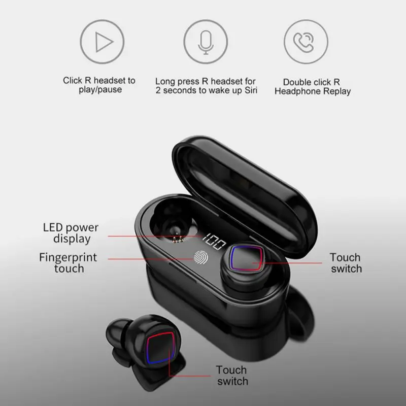 Беспроводной наушники для Bluetooth 5,0, 3D отпечатков пальцев Сенсорный Управление стерео TWS гарнитура с зарядный чехол