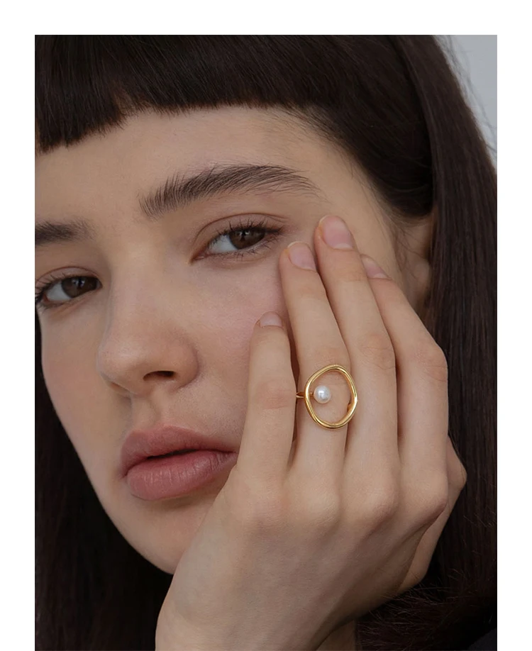 

Onlylili Korean Fashion Pearl Adjustable Rings for Women Geometric Circle Ring Engagement Ring Wedding Jewelry