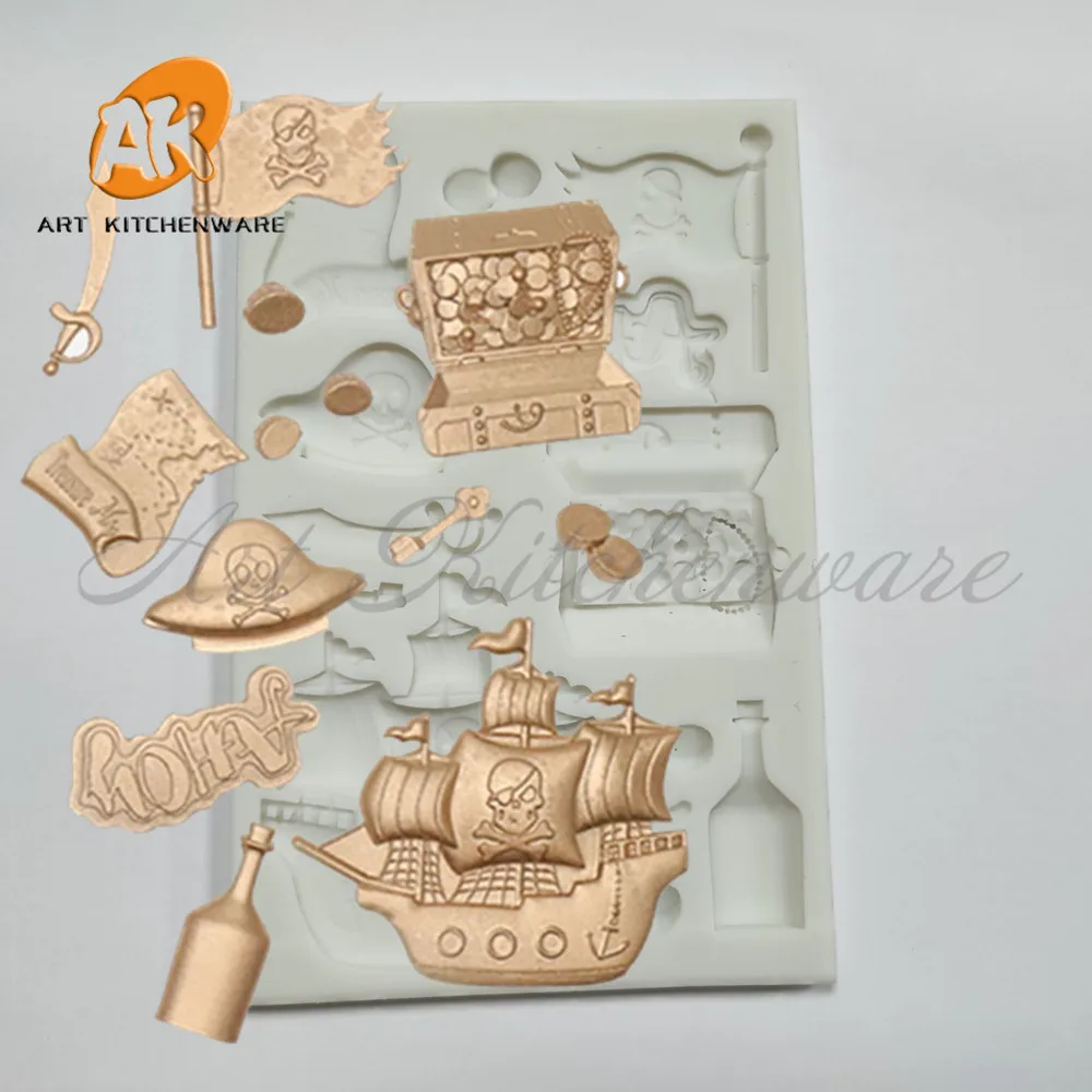 Силиконовая форма пиратский корабль с 3d-черепом сделай сам для шоколада помадки