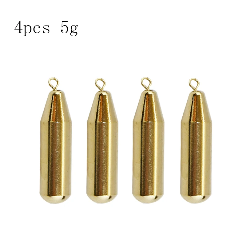 4pcs 5g AI-SHOUYU, 1,8 г, 3,5 г, 5 г, 7 г, 10 г, латунные пули, грузики для Техасского слайдера, морской снасти, свинец, щука, окунь, чуб, рыболовные снасти - Цвет: 4pcs 5g