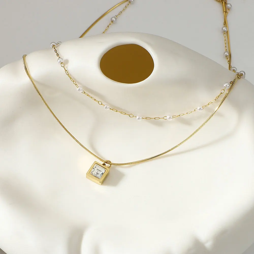 New Design Freshwater Pearl Cubic Zircon Square Necklace For Women Gift Fashion Temperament Women Jewelry Gift