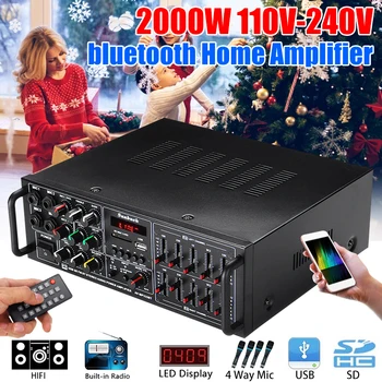 

2000W 110-240V bluetooth Power Amplifier System Sound Audio Stereo Receiver Support 4 Way Microphone Input For Home Theater