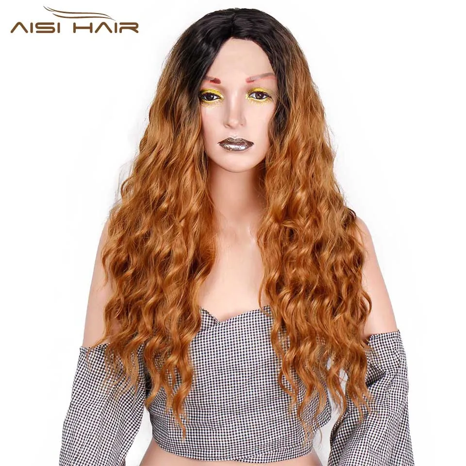 

I's a wig 24'' Long Wavy Synthetic Lace Front Wigs Black Brown Middle Part Nature Wigs for Women Ombre Heat Resistant Fiber Hair