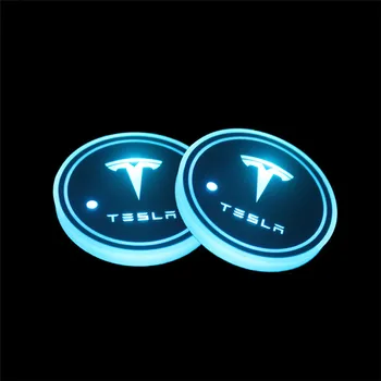 

2X LED Car Cup Holder For Tesla Model 3 Model S Model X USB Charging Mat Luminescent Cup Pad Acrylic Interior Atmosphere Lamp